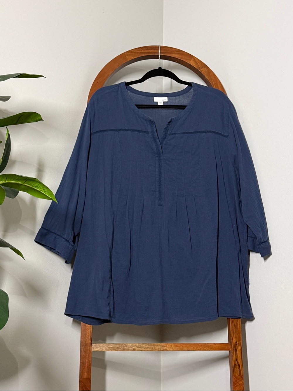 J. Jill 2X Navy Blue 100% Cotton Blouse Top